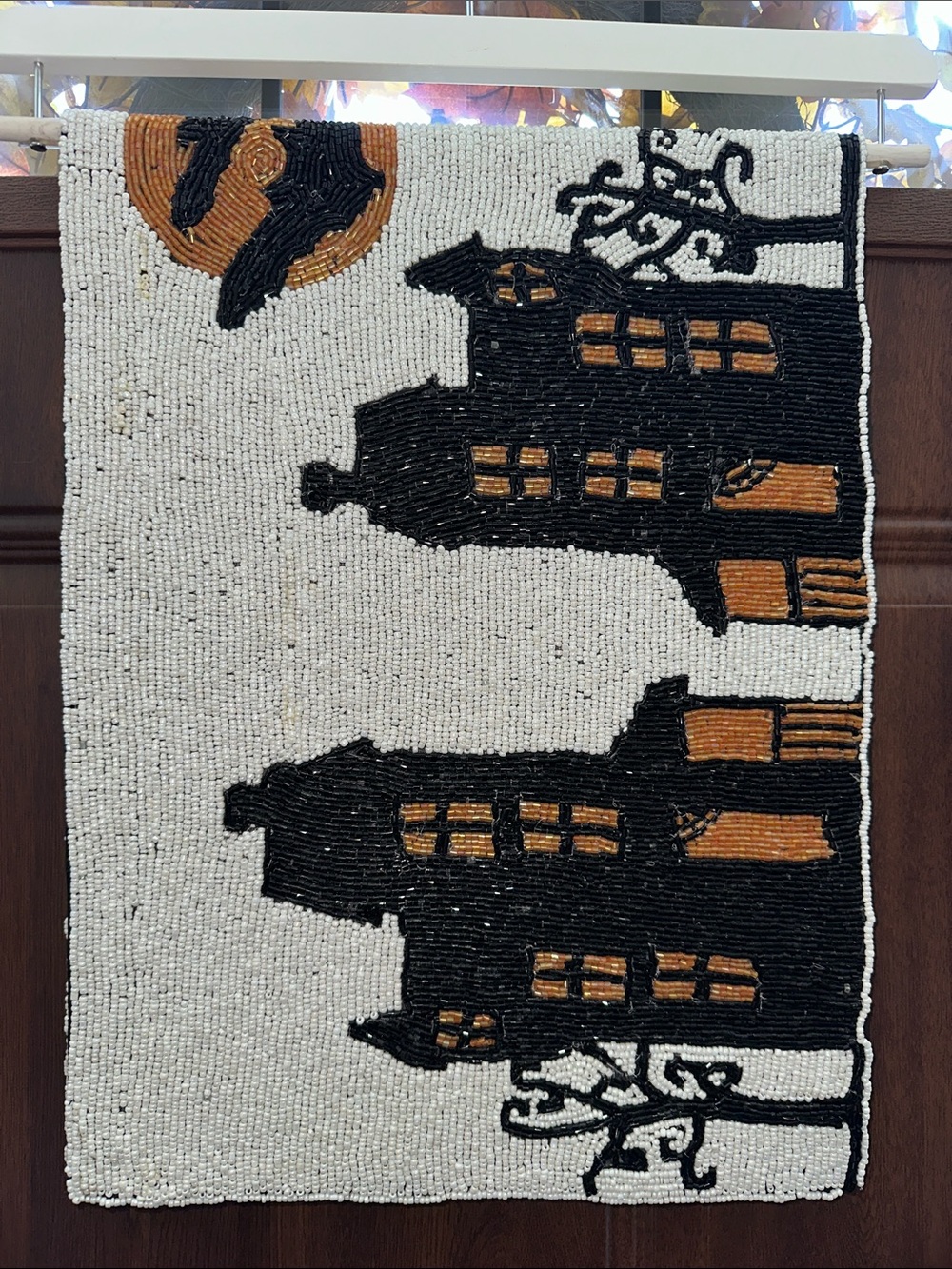Tahari Black and Orange Beaded Haunted House beaded table runner